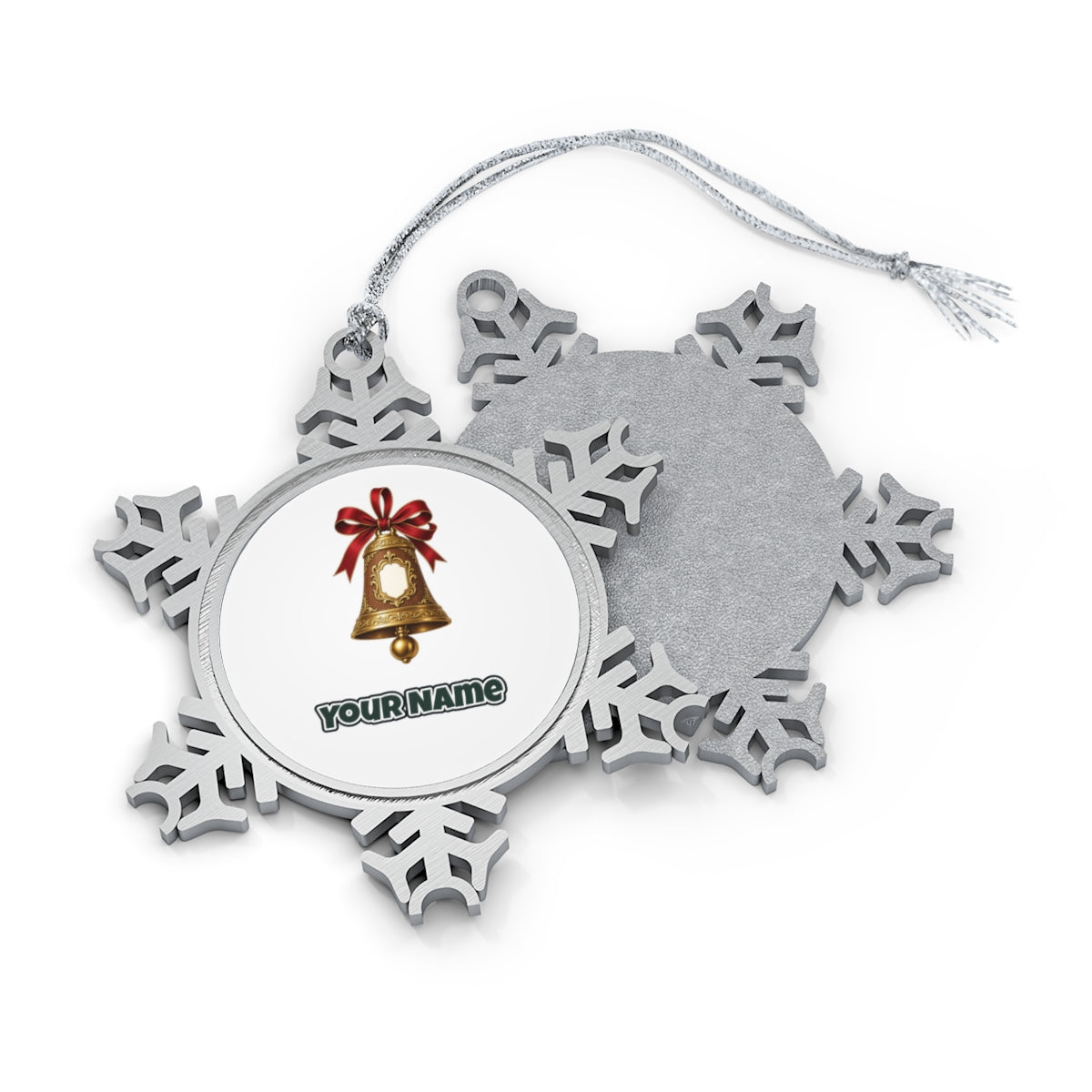 Gold Bell With Name Plaque Personalised Pewter Christmas Ornament