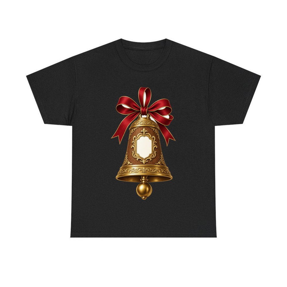 Gold Bell With Name Plaque personalised Christmas T-shirt in black