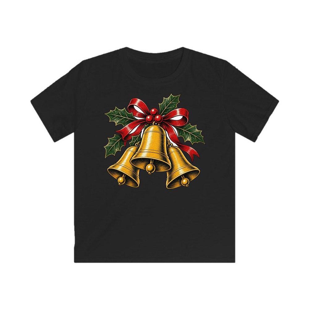 Gold Bells With Holly personalised kids Christmas tee in black