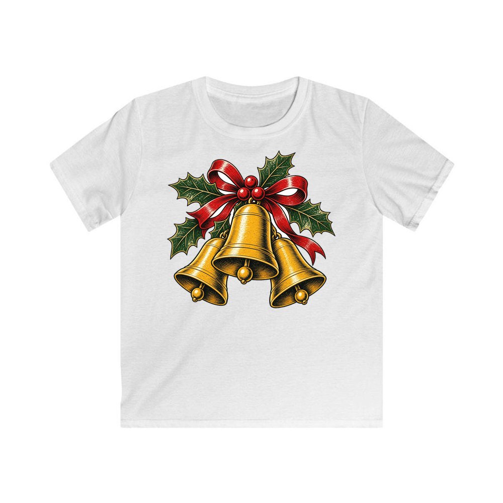 Gold Bells With Holly personalised kids Christmas tee in white