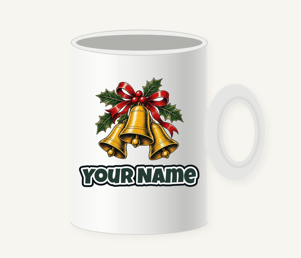 Gold Bells With Holly Personalised Christmas Mug