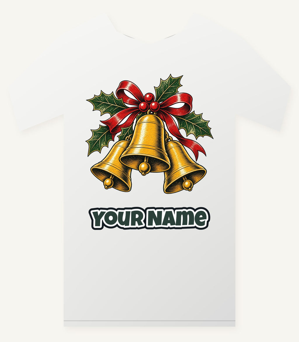 Gold Bells With Holly Personalised Christmas T-Shirt and Hoodie