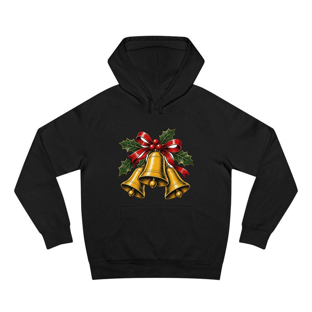 Gold Bells With Holly personalised Christmas hoodie in black