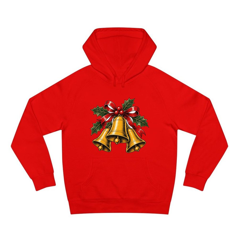 Gold Bells With Holly personalised Christmas hoodie in red