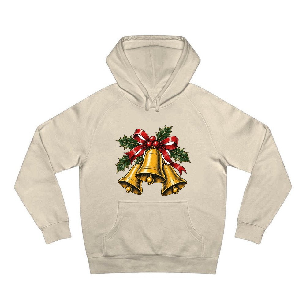 Gold Bells With Holly personalised Christmas hoodie in sand