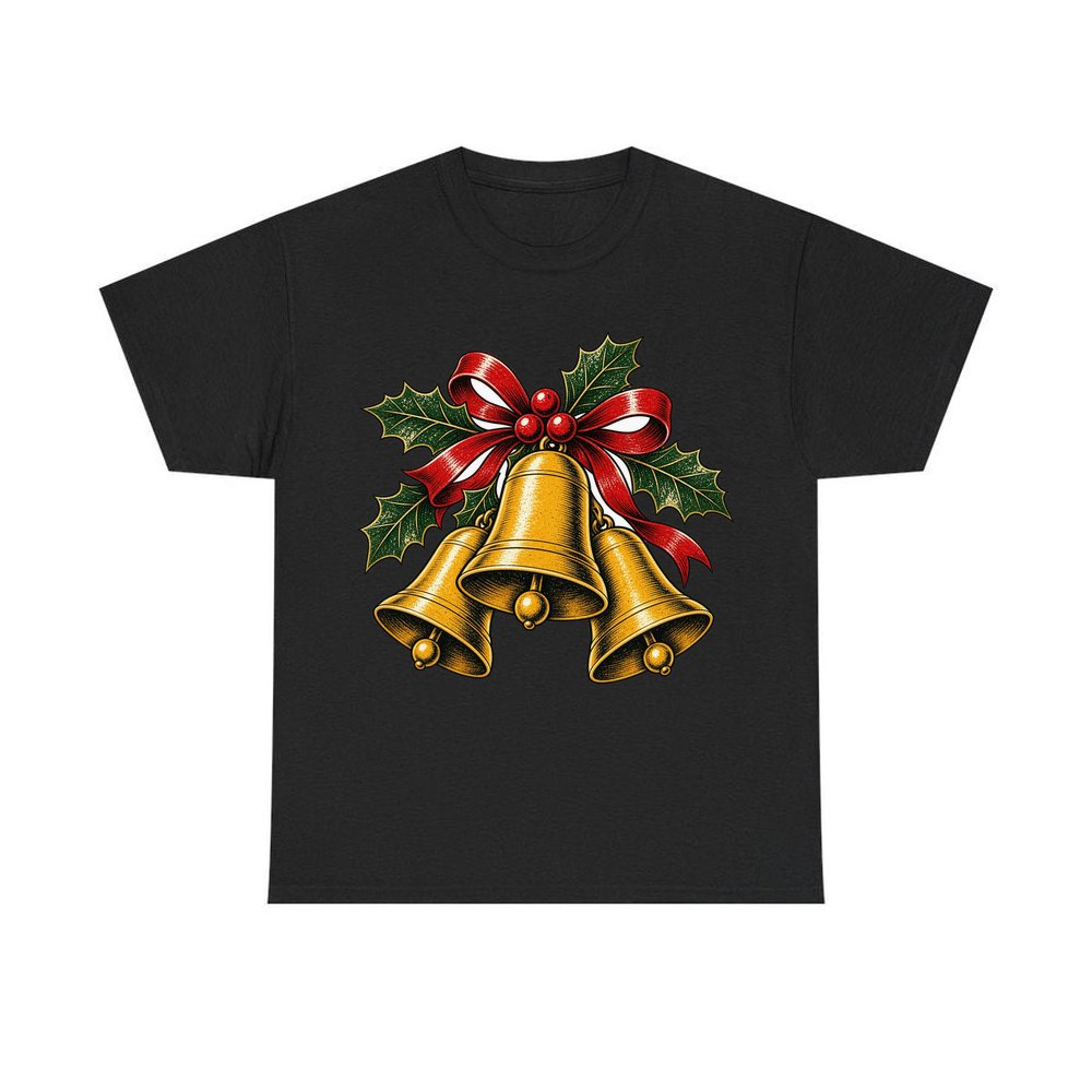 Gold Bells With Holly personalised Christmas T-shirt in black