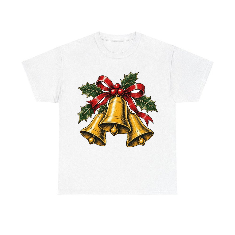 Gold Bells With Holly personalised Christmas T-shirt in white