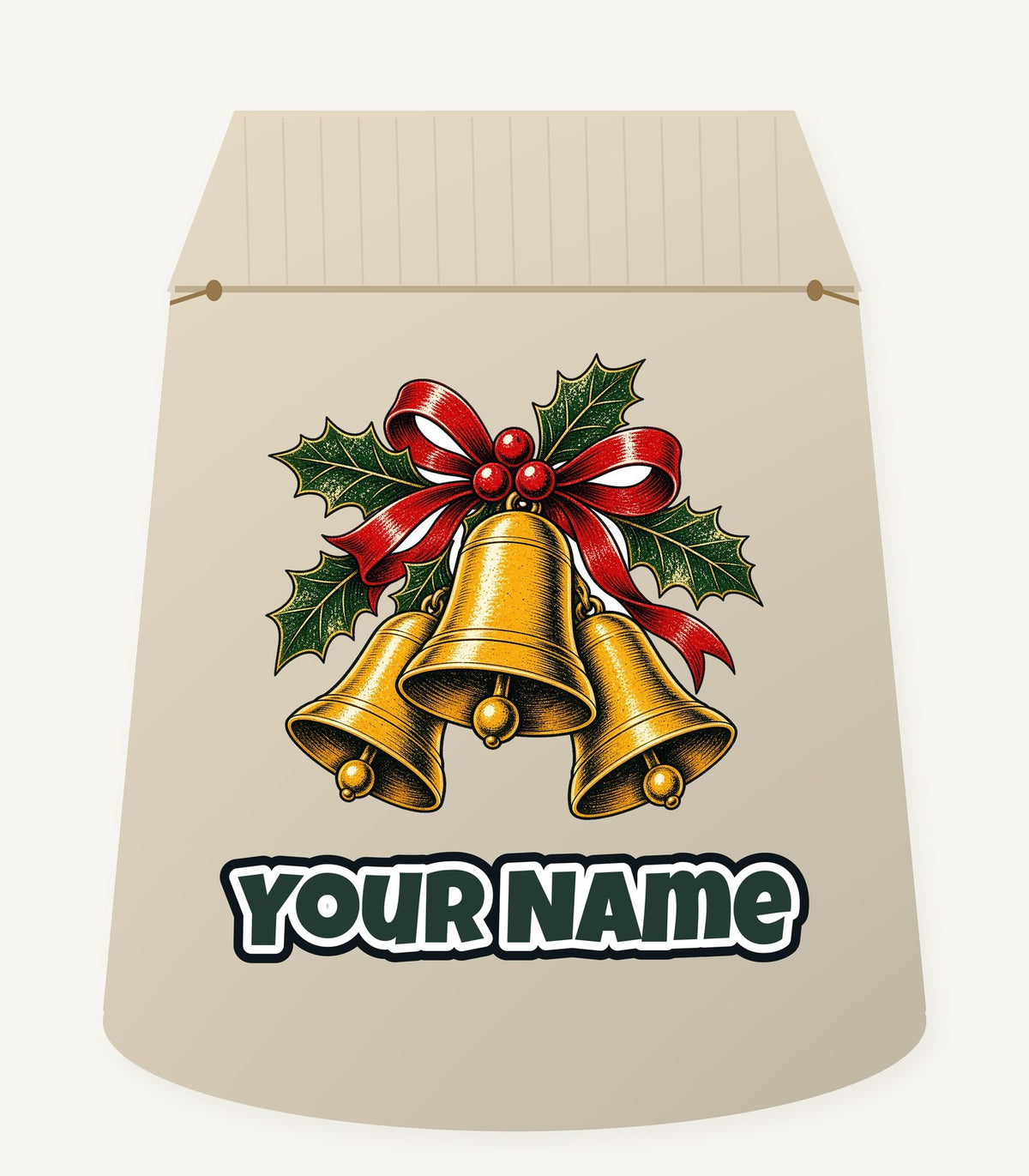 Gold Bells With Holly Personalised Santa Sack