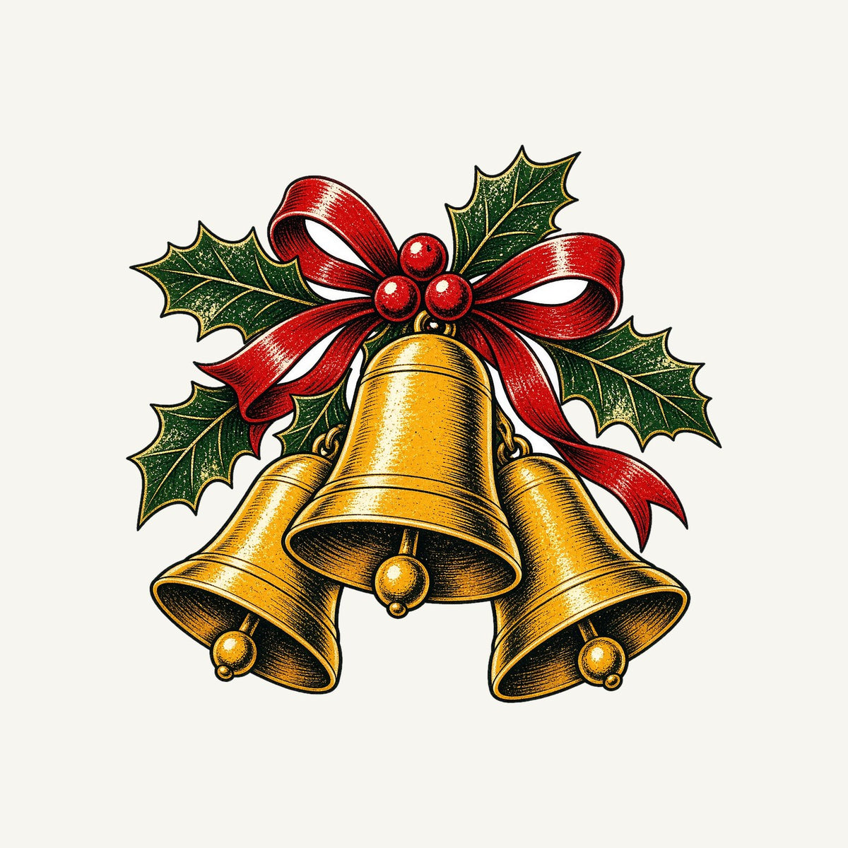 Gold Bells With Holly Personalised Santa Sack