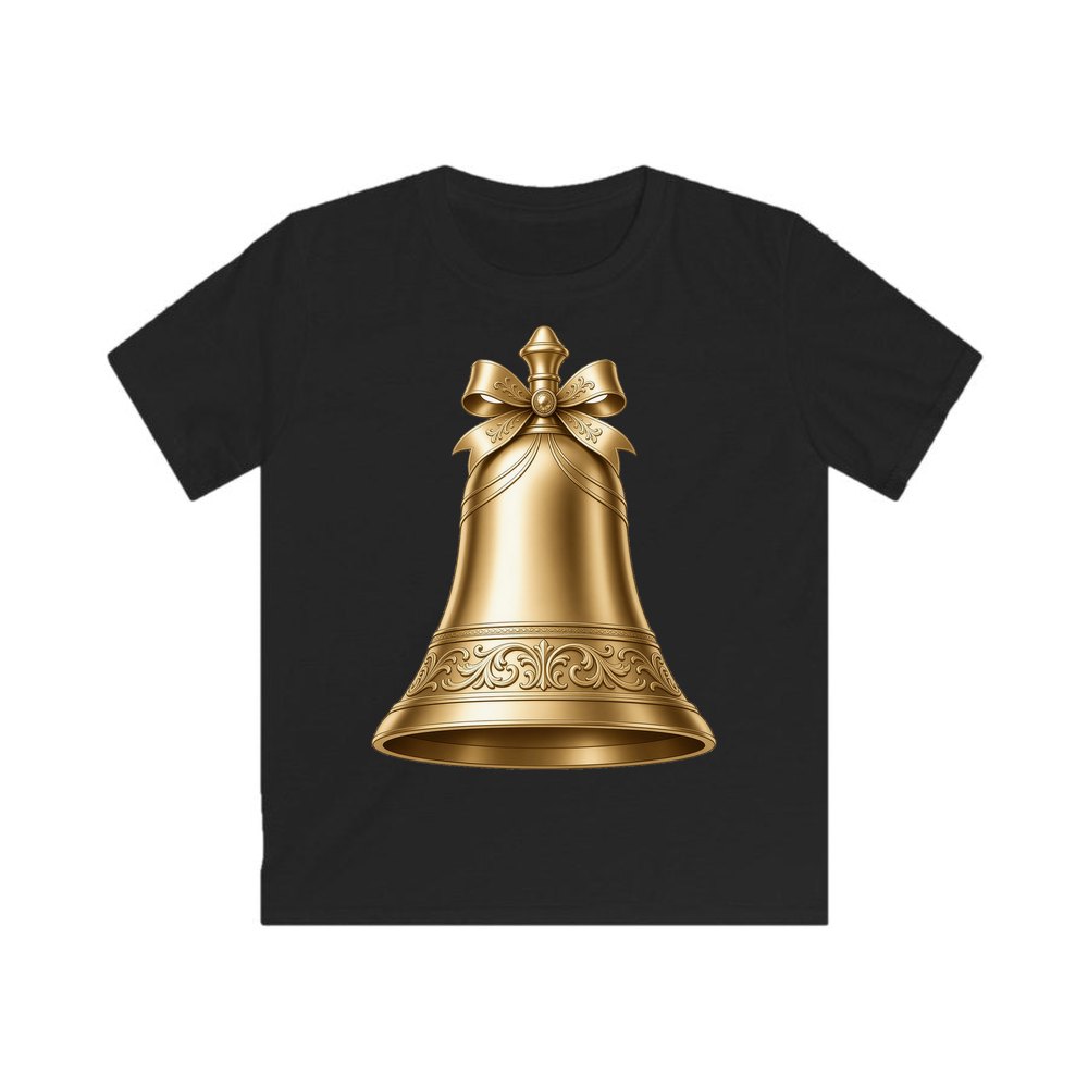 Gold Christmas Bell personalised kids Christmas tee in black