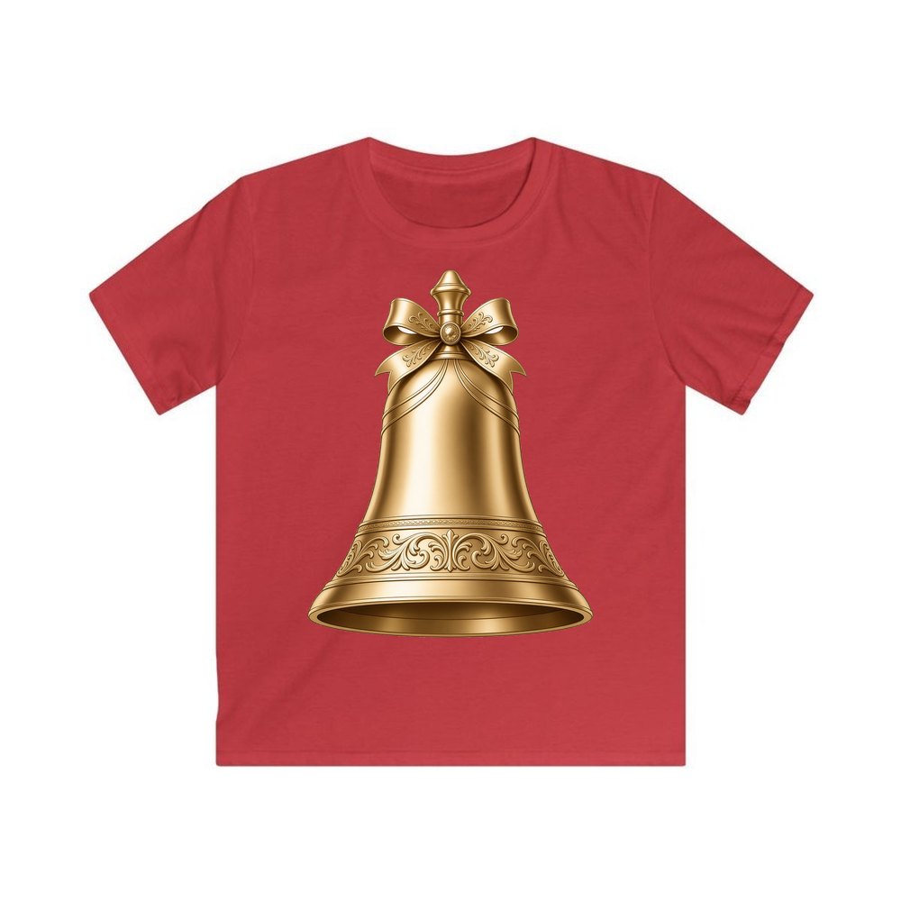 Gold Christmas Bell personalised kids Christmas tee in red