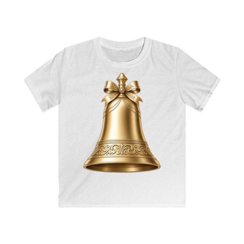 Gold Christmas Bell personalised kids Christmas tee in white