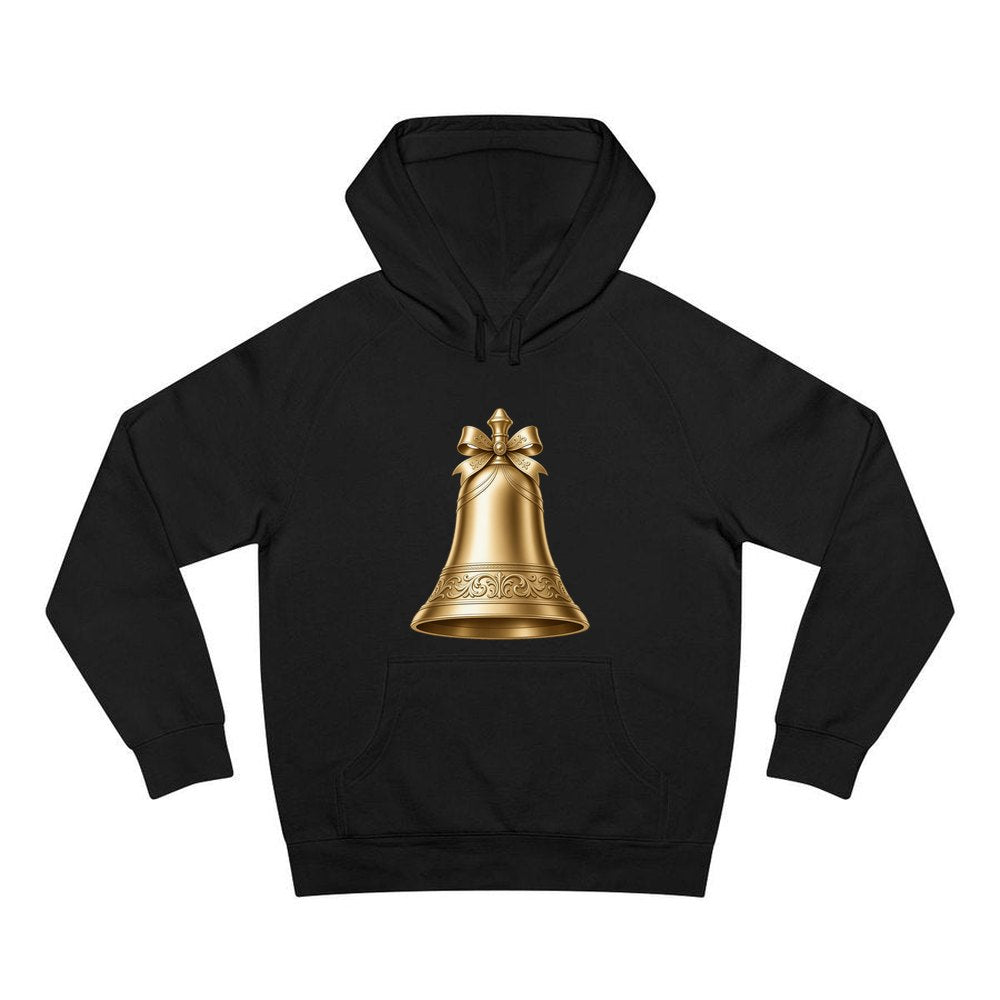 Gold Christmas Bell personalised Christmas hoodie in black