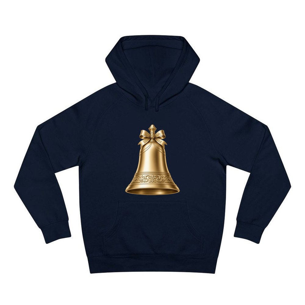 Gold Christmas Bell personalised Christmas hoodie in navy