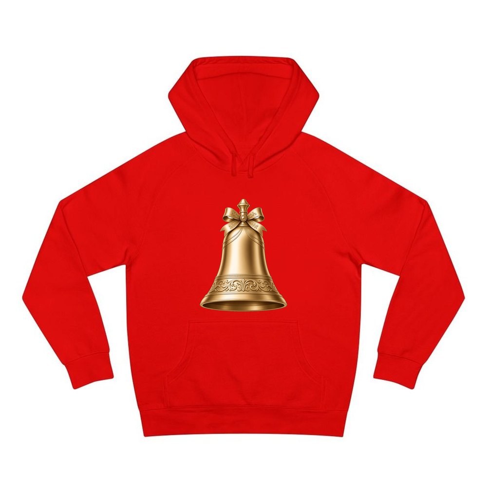 Gold Christmas Bell personalised Christmas hoodie in red