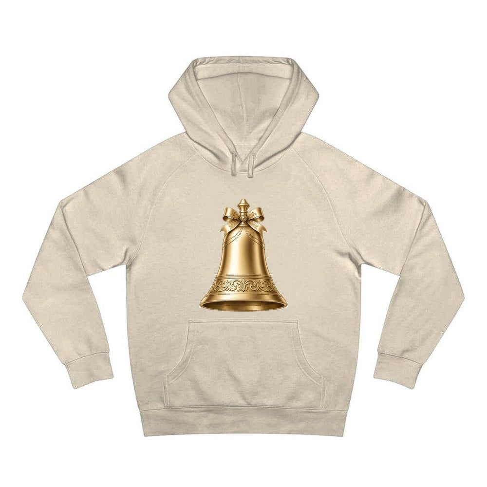 Gold Christmas Bell personalised Christmas hoodie in sand