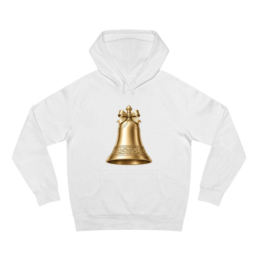 Gold Christmas Bell personalised Christmas hoodie in white