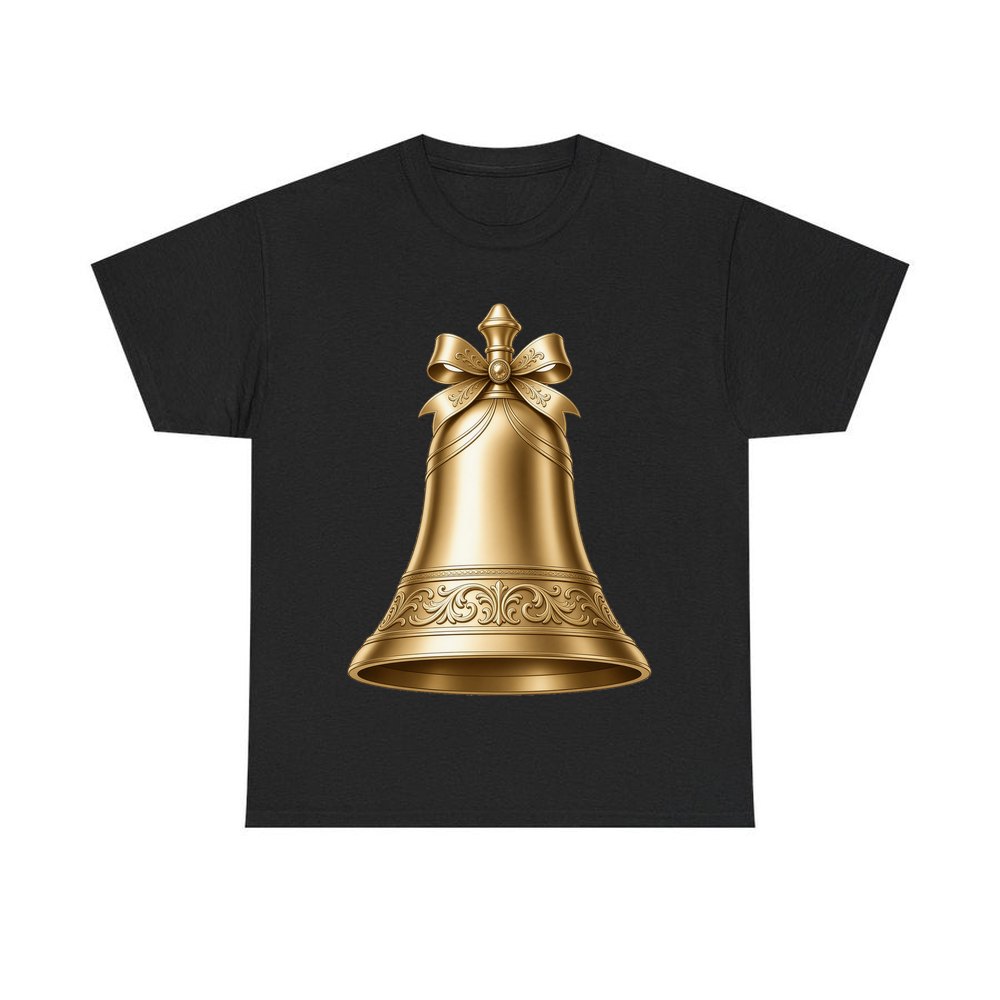 Gold Christmas Bell personalised Christmas T-shirt in black