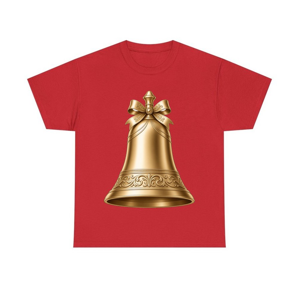 Gold Christmas Bell personalised Christmas T-shirt in red