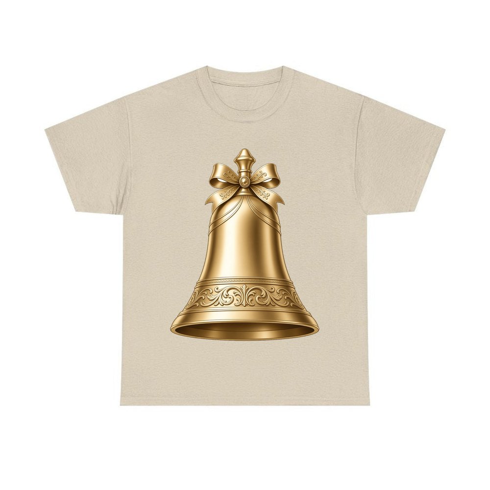 Gold Christmas Bell personalised Christmas T-shirt in sand