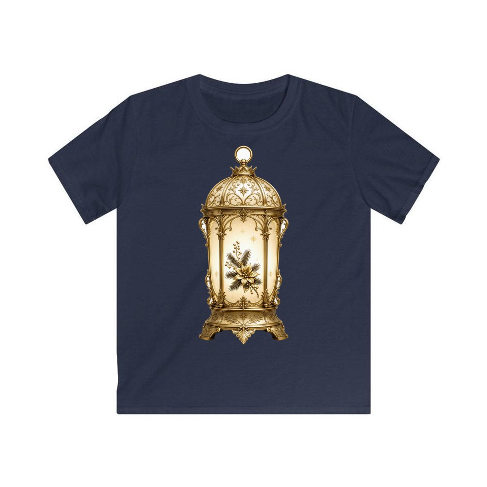 Gold Christmas Lantern personalised kids Christmas tee in navy