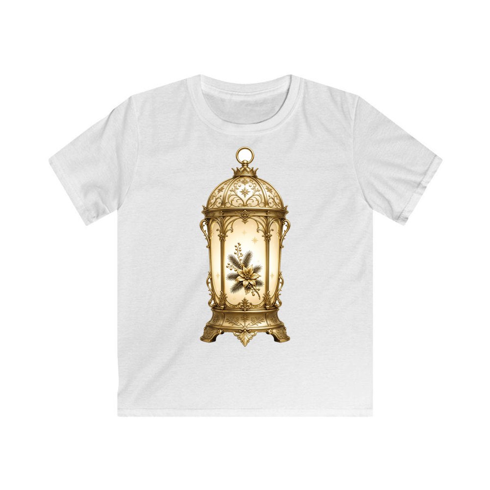 Gold Christmas Lantern personalised kids Christmas tee in white