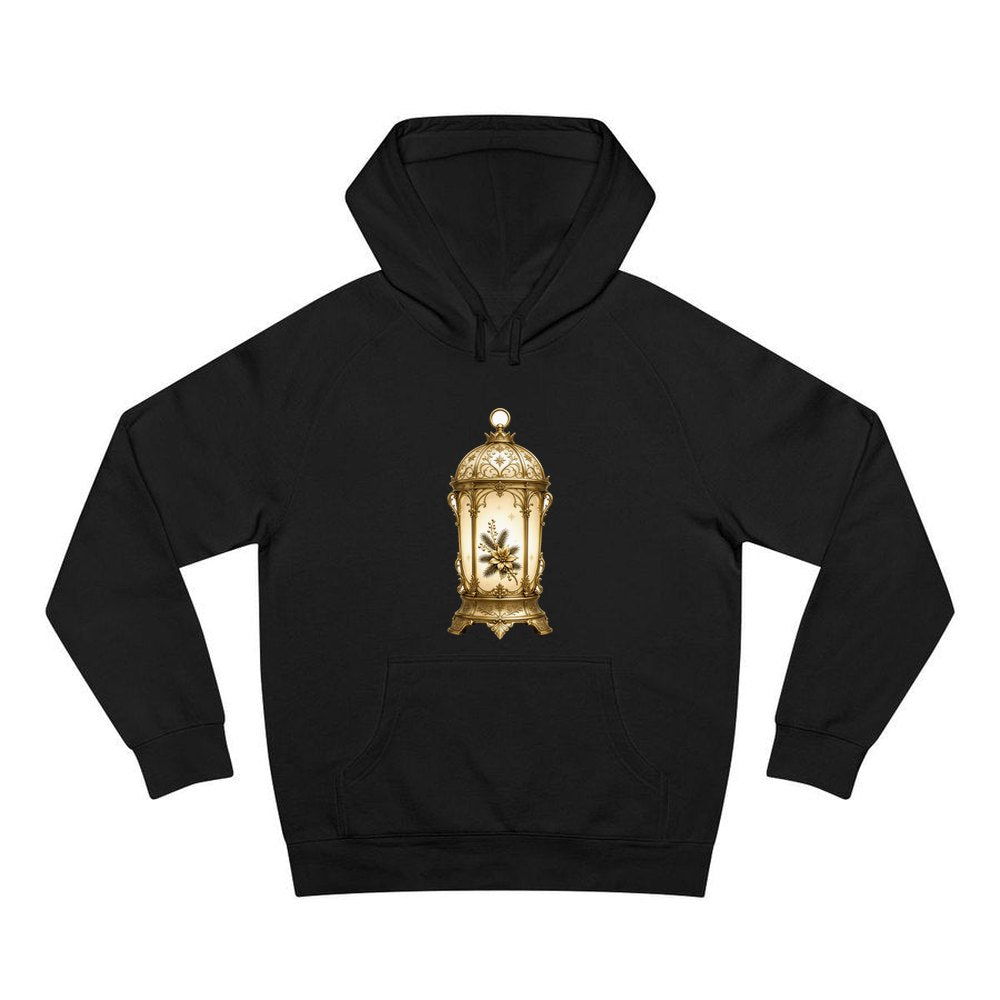 Gold Christmas Lantern personalised Christmas hoodie in black