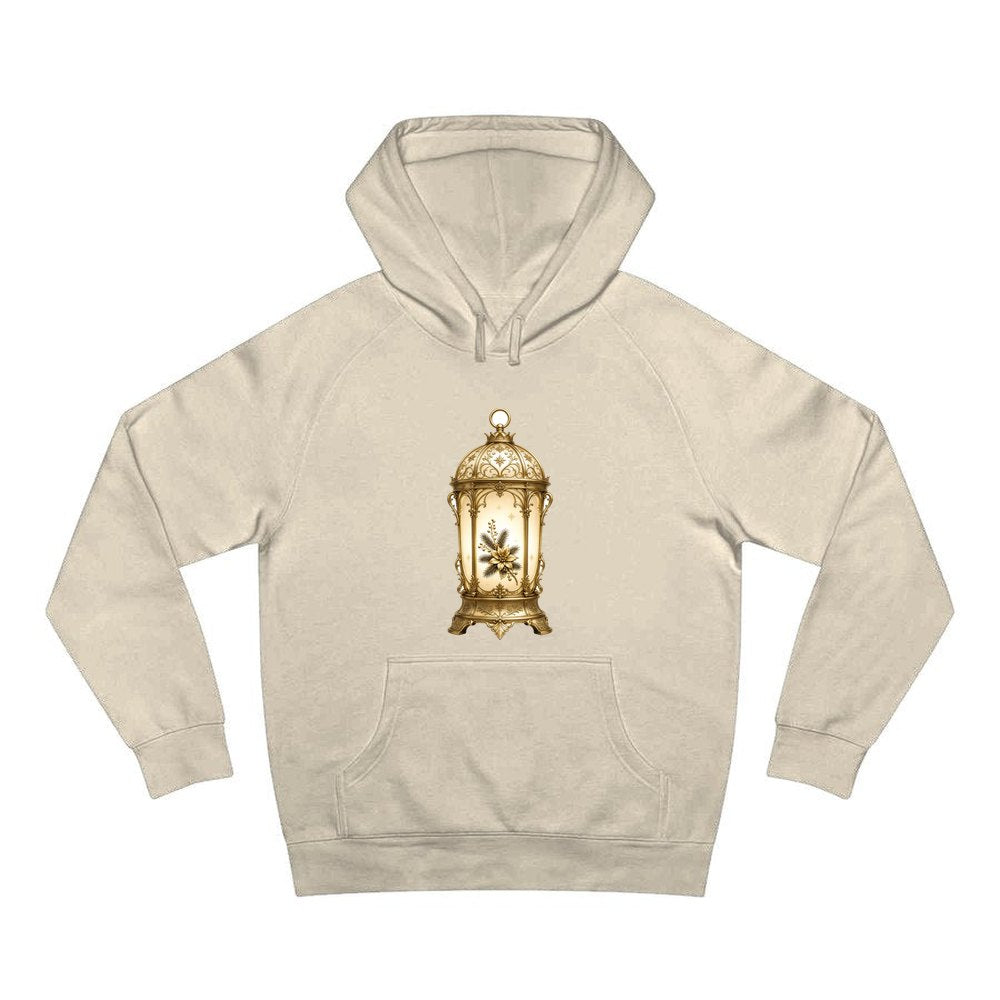 Gold Christmas Lantern personalised Christmas hoodie in sand