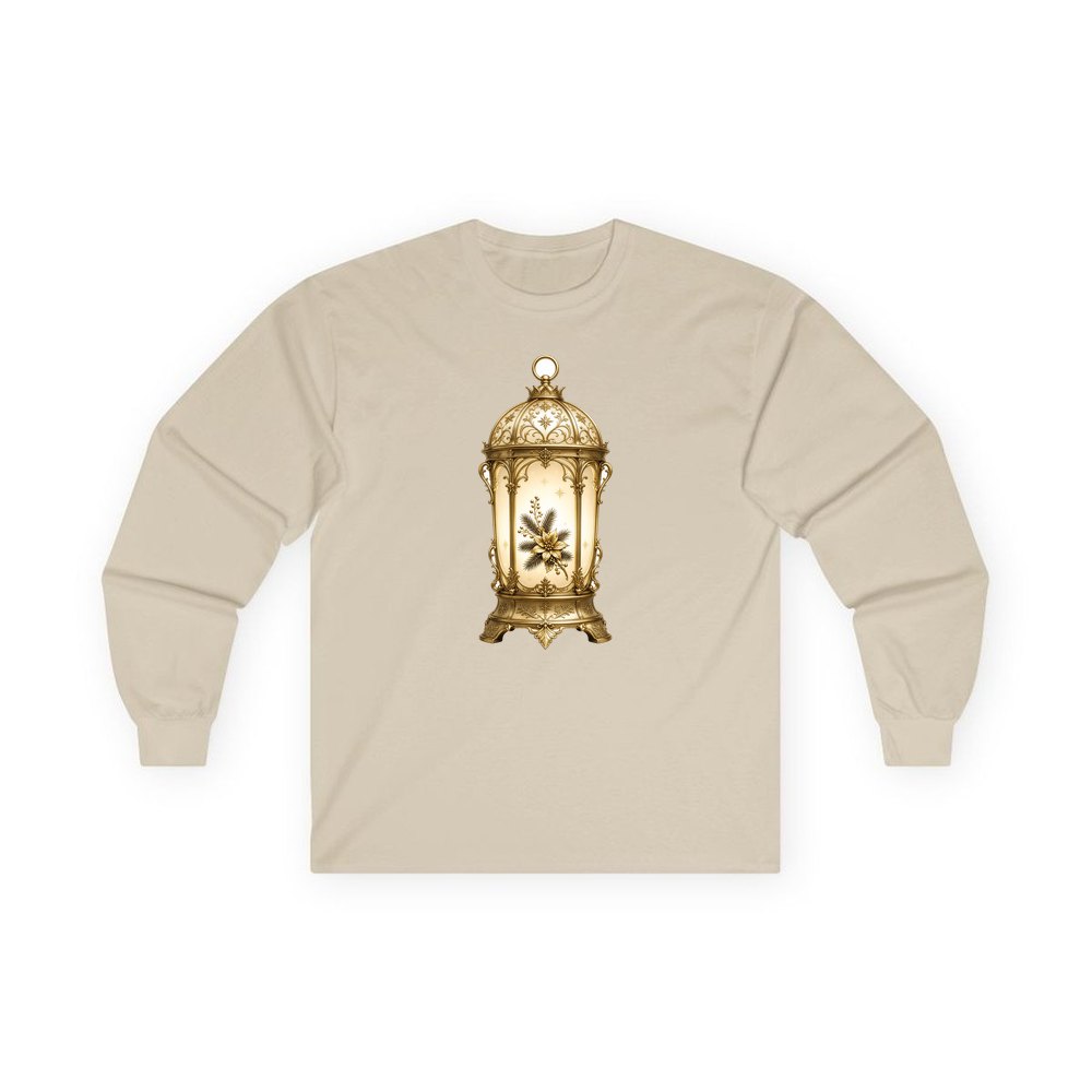 Gold Christmas Lantern personalised long sleeve Christmas T-shirt in sand