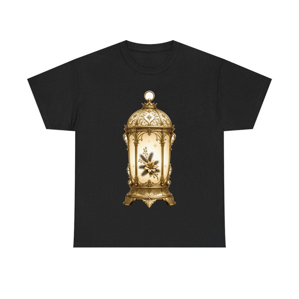 Gold Christmas Lantern personalised Christmas T-shirt in black