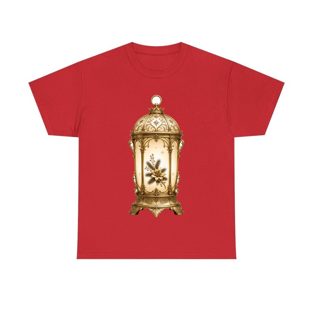 Gold Christmas Lantern personalised Christmas T-shirt in red