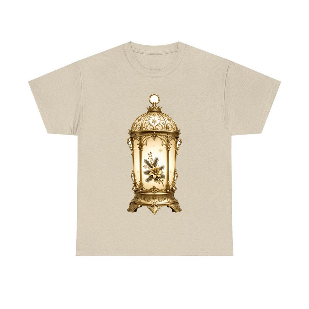 Gold Christmas Lantern personalised Christmas T-shirt in sand