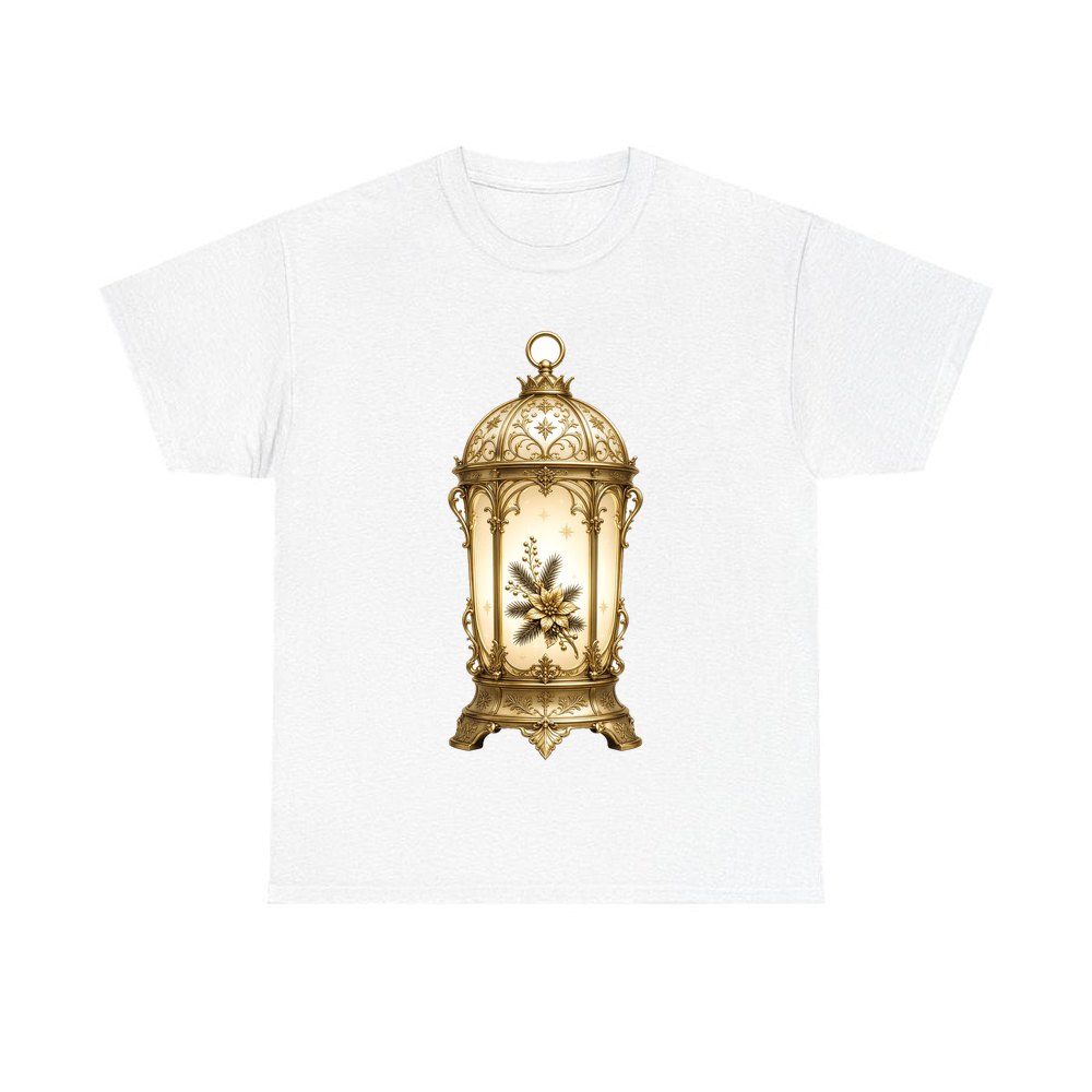 Gold Christmas Lantern personalised Christmas T-shirt in white