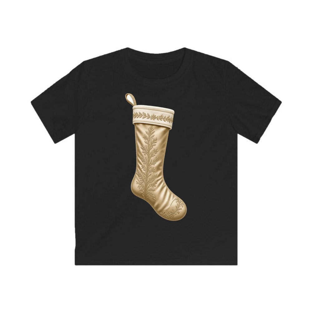 Gold Embroidered Christmas Stocking personalised kids Christmas tee in black