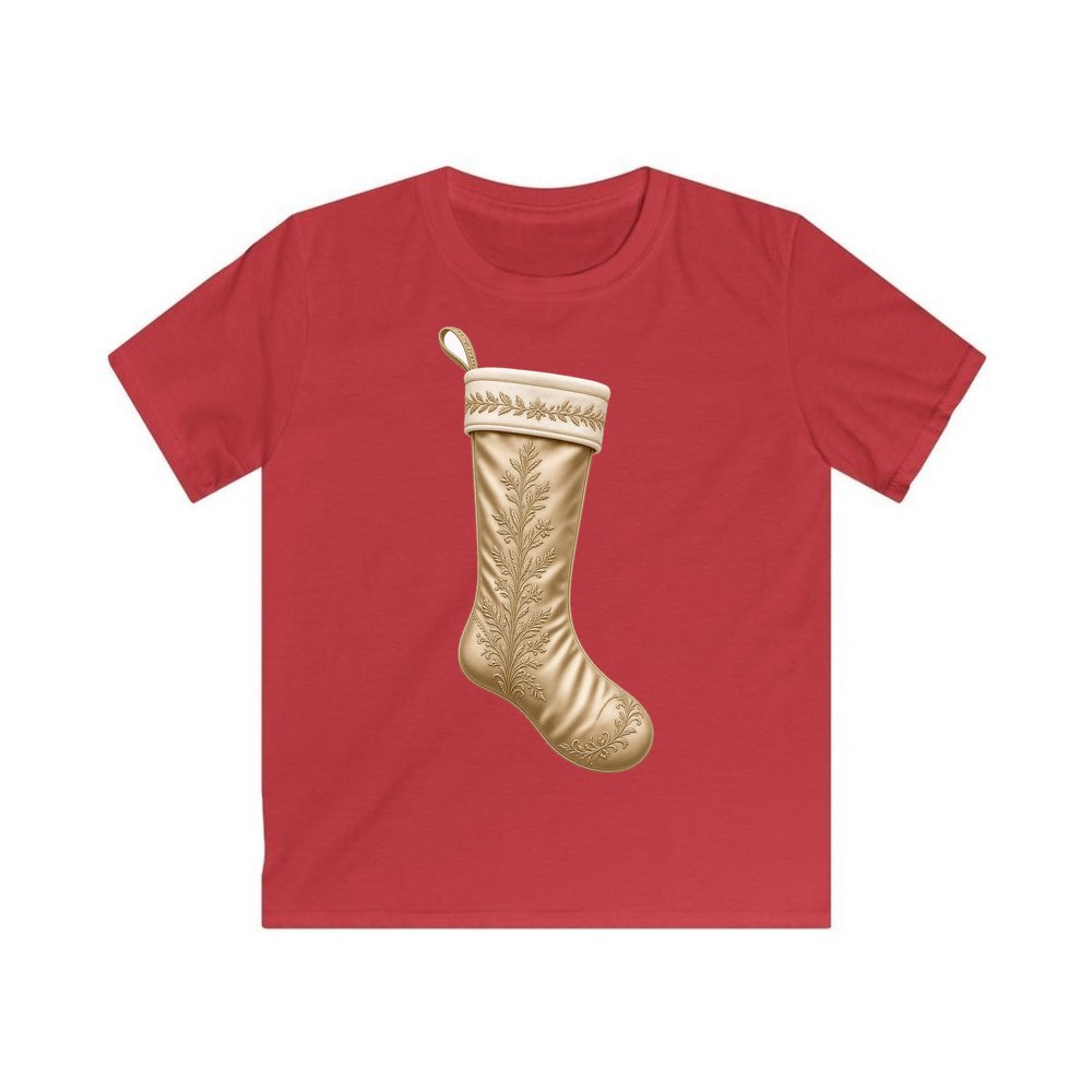 Gold Embroidered Christmas Stocking personalised kids Christmas tee in red