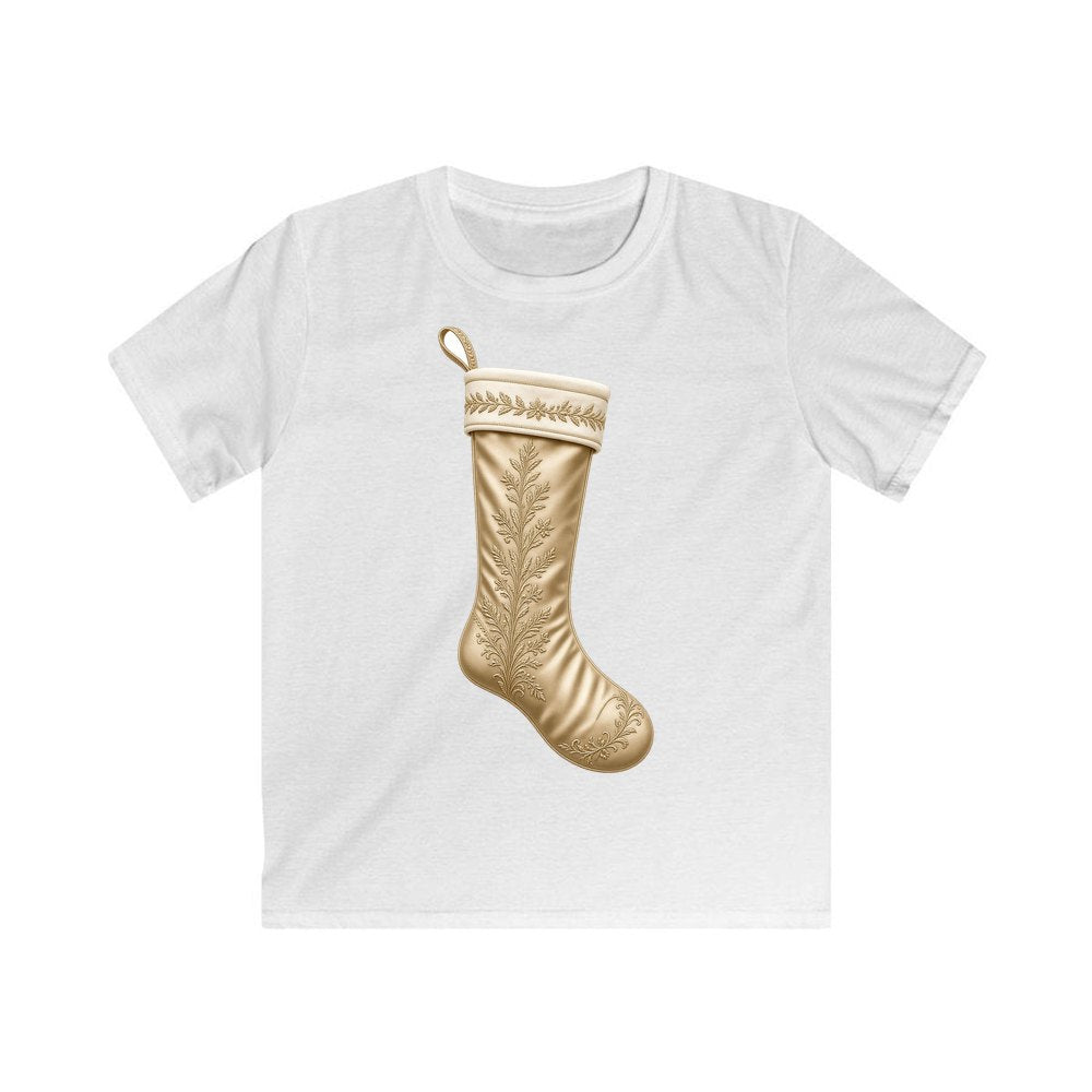 Gold Embroidered Christmas Stocking personalised kids Christmas tee in white