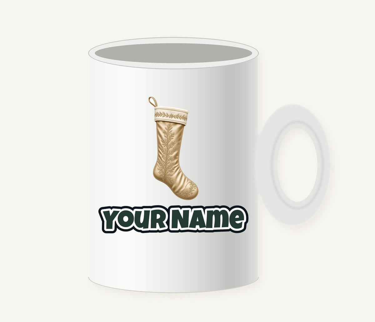 Gold Embroidered Christmas Stocking Personalised Christmas Mug