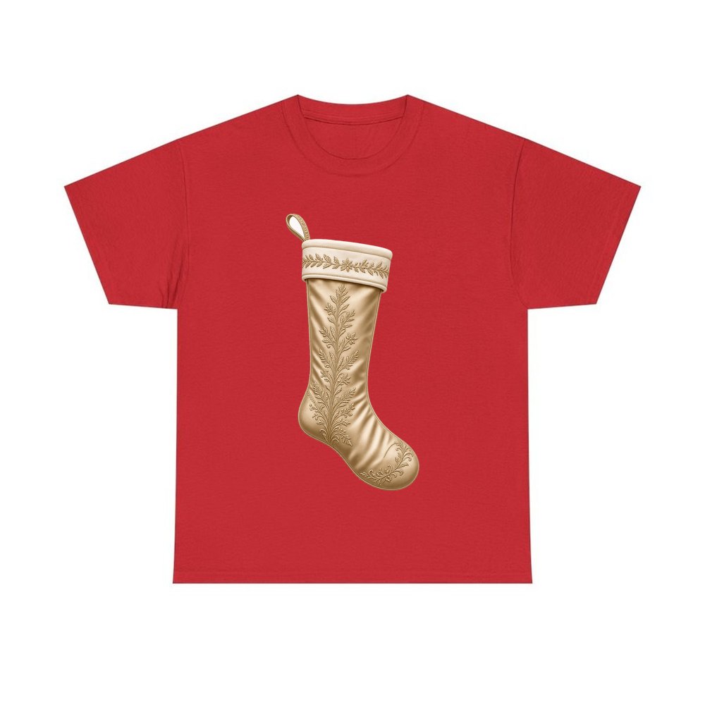 Gold Embroidered Christmas Stocking personalised Christmas T-shirt in red