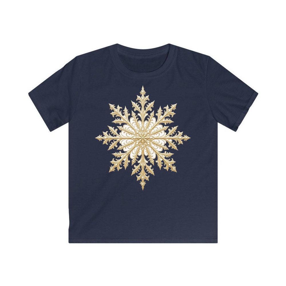 Gold Filigree Snowflake personalised kids Christmas tee in navy