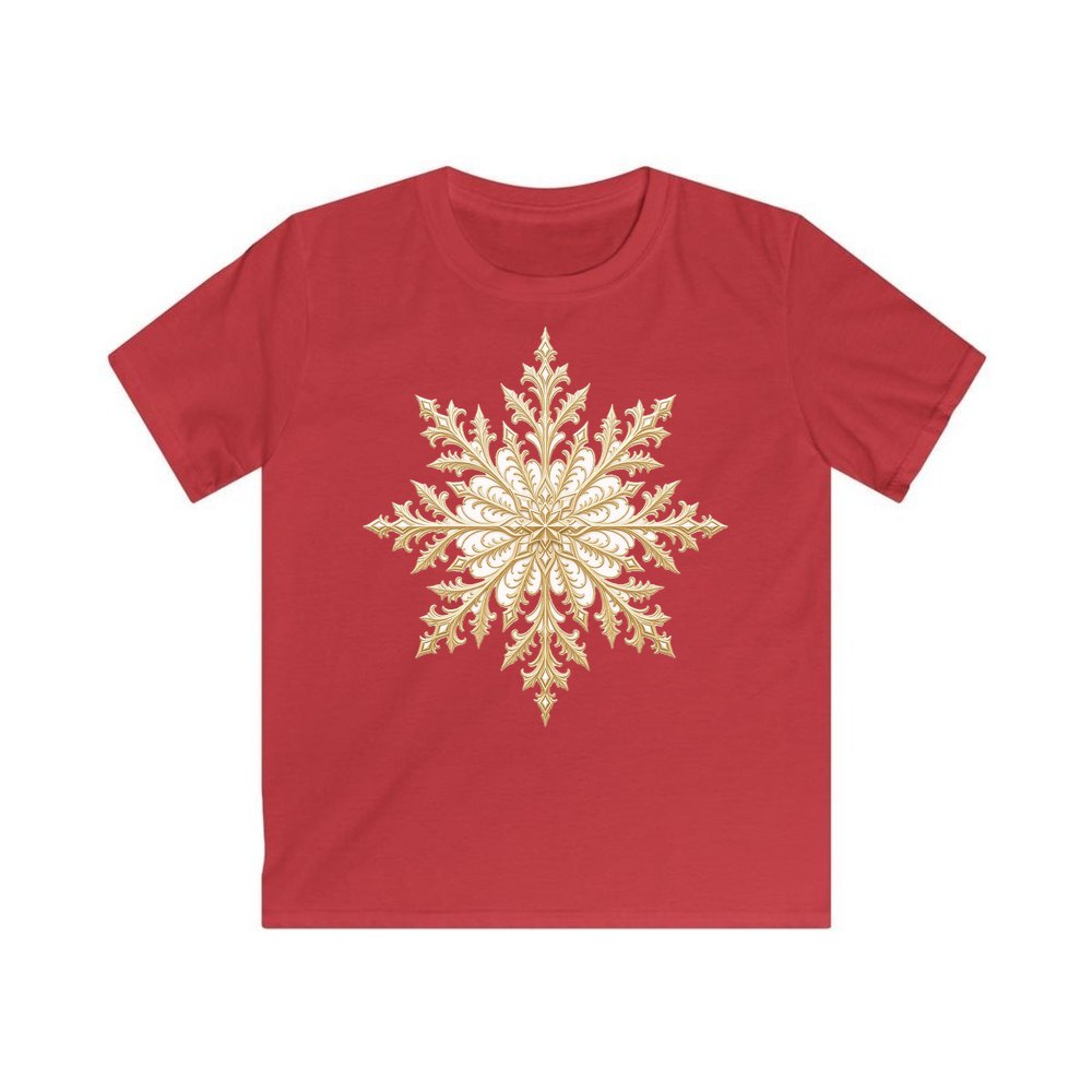 Gold Filigree Snowflake personalised kids Christmas tee in red