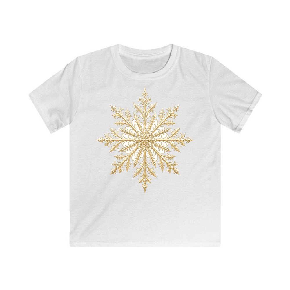 Gold Filigree Snowflake personalised kids Christmas tee in white