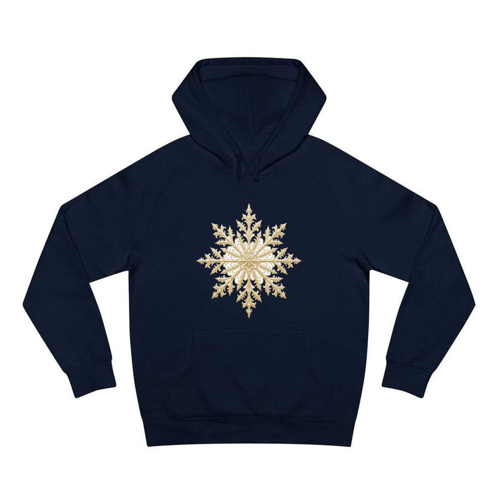 Gold Filigree Snowflake personalised Christmas hoodie in navy