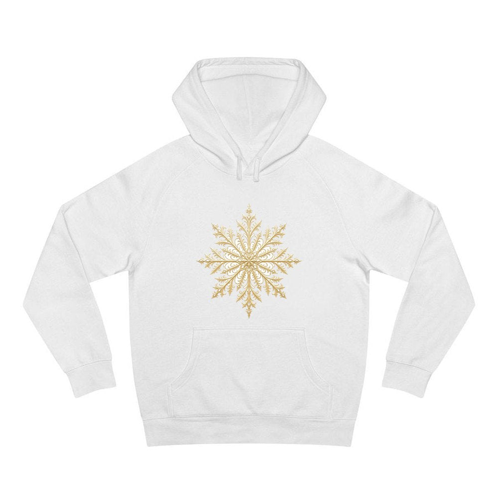 Gold Filigree Snowflake personalised Christmas hoodie in white