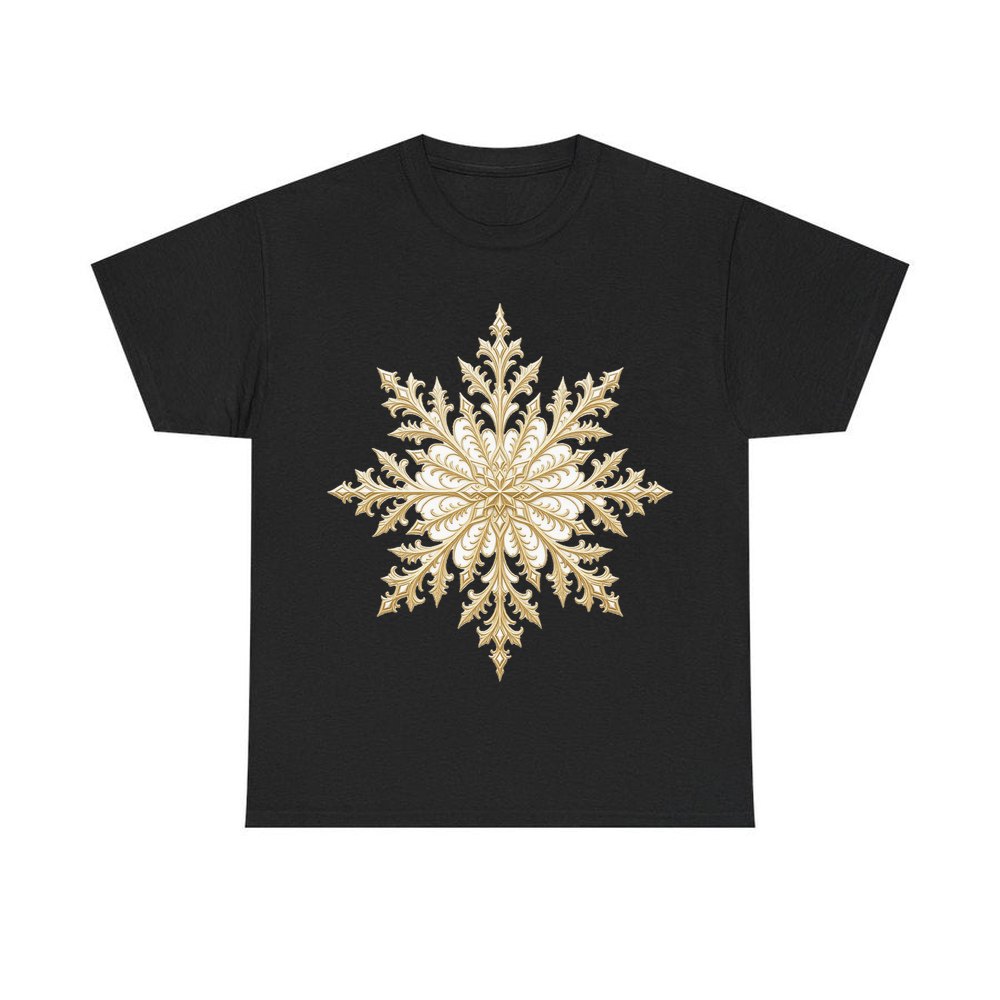 Gold Filigree Snowflake personalised Christmas T-shirt in black