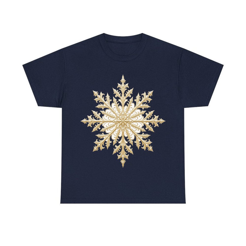 Gold Filigree Snowflake personalised Christmas T-shirt in navy