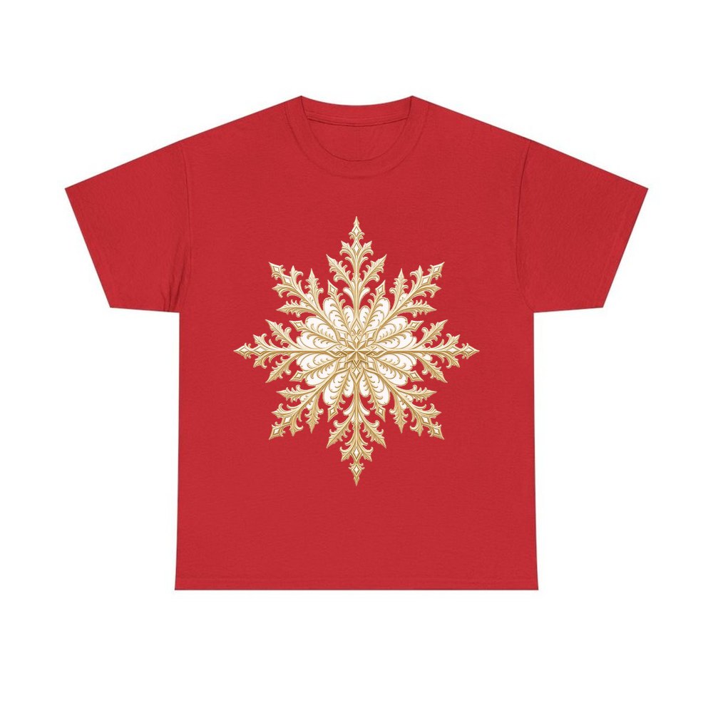 Gold Filigree Snowflake personalised Christmas T-shirt in red