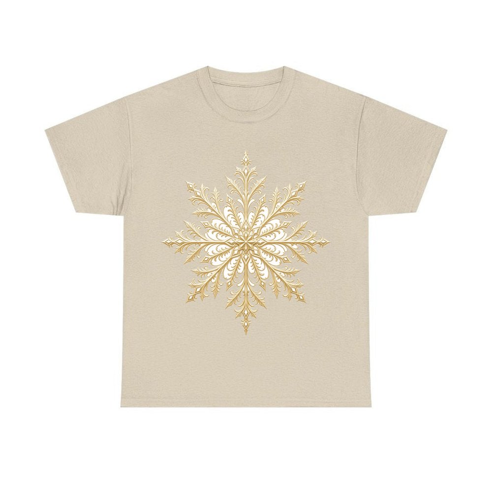 Gold Filigree Snowflake personalised Christmas T-shirt in sand