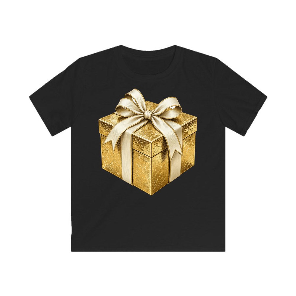 Gold Foil Gift Box personalised kids Christmas tee in black