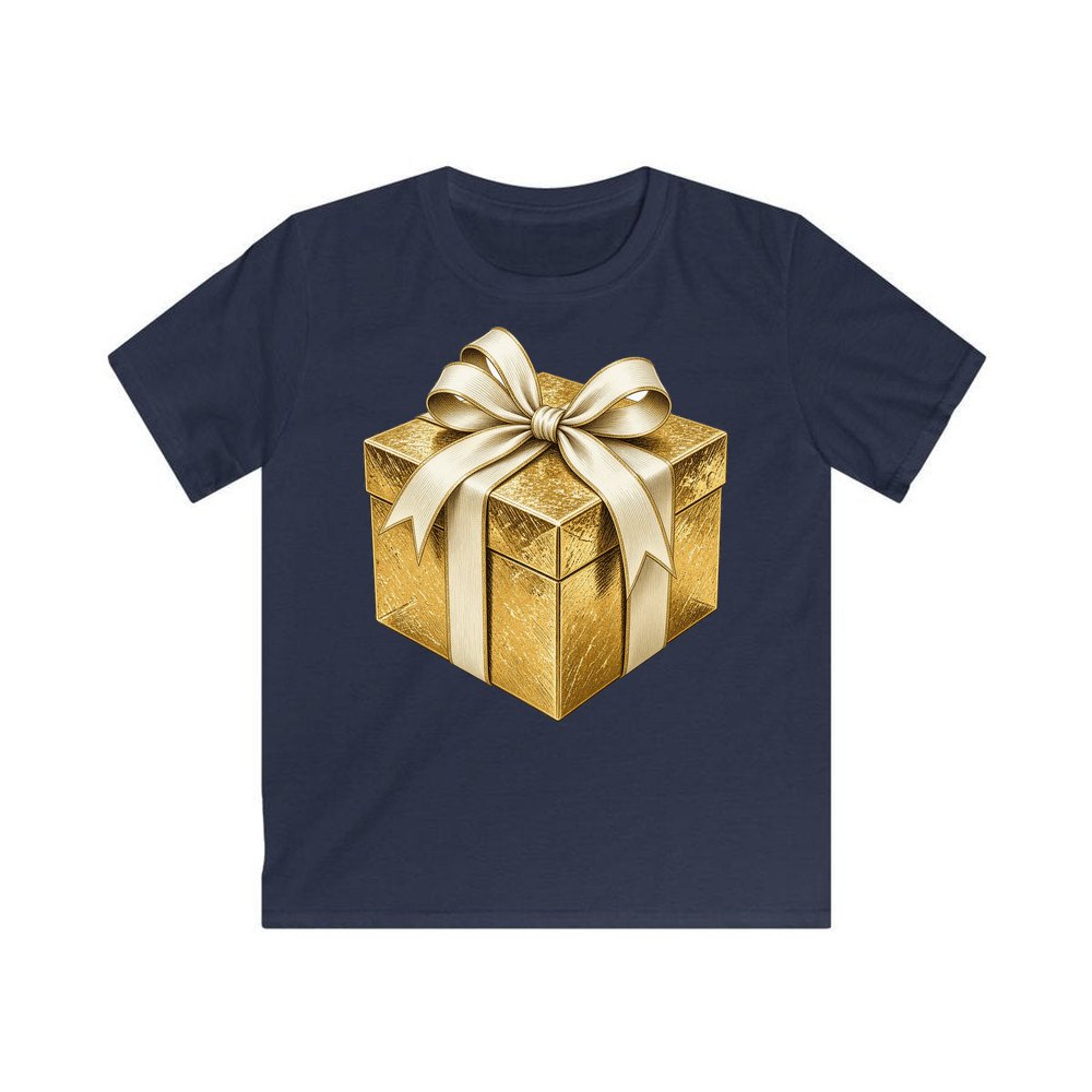 Gold Foil Gift Box personalised kids Christmas tee in navy