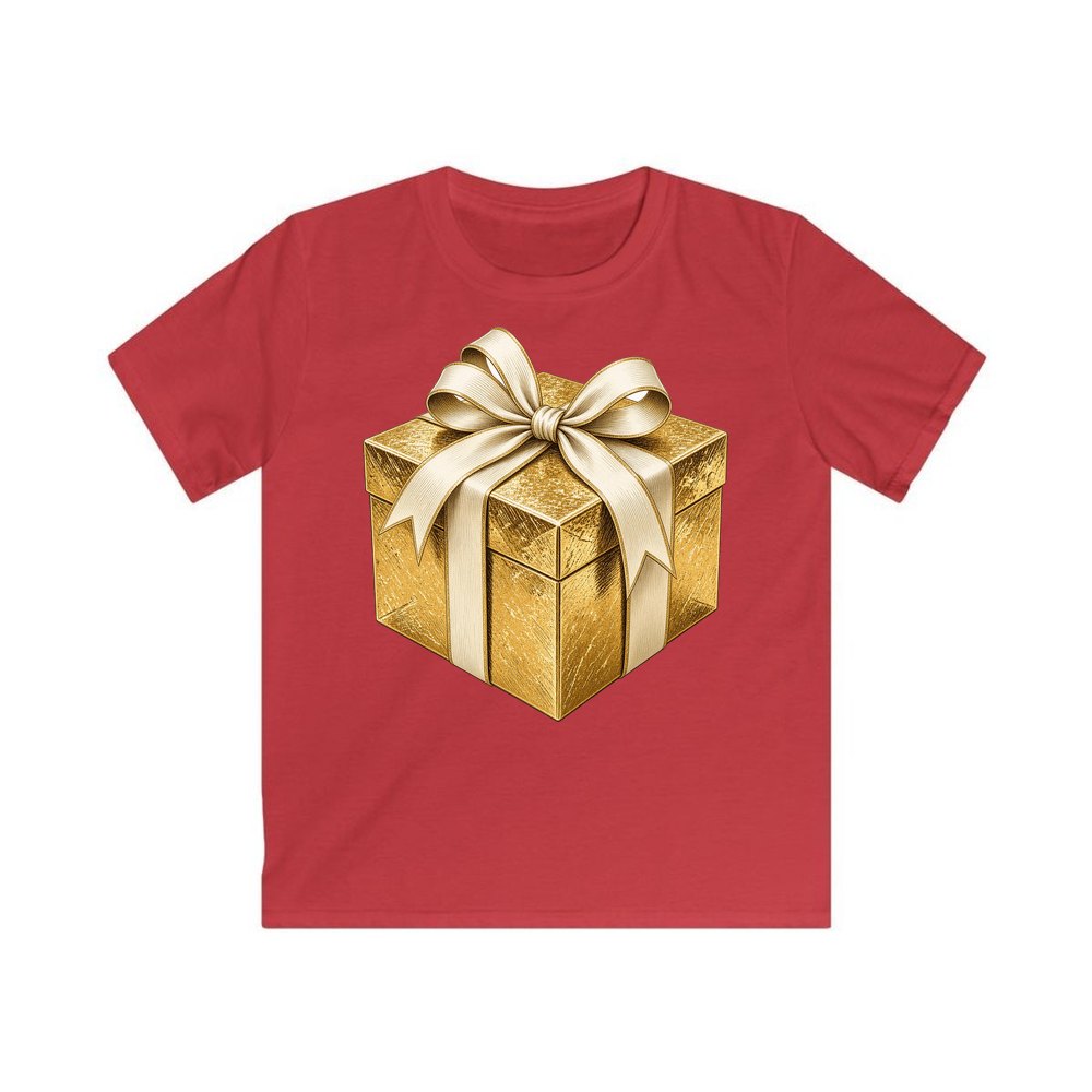 Gold Foil Gift Box personalised kids Christmas tee in red